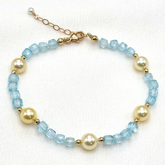 Blue Topaz Sunlit Accord Akoya Pearl Bracelet