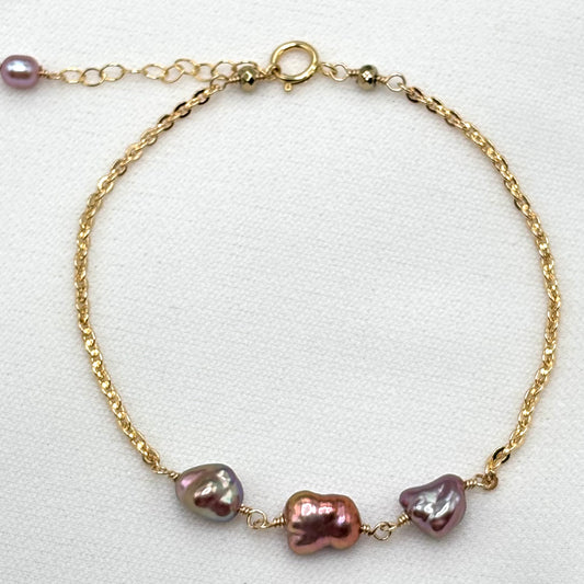 Triple Purple Keshi Pearl Bracelet