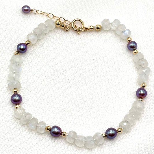 Moonstone Dark Purple Keshi Pearl Bracelet