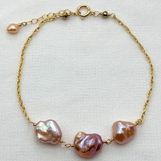 Triple Pink Keshi Pearl Bracelet