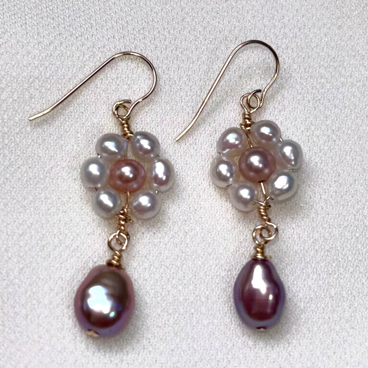 Purple Keshi Pearl Daisy Earrings
