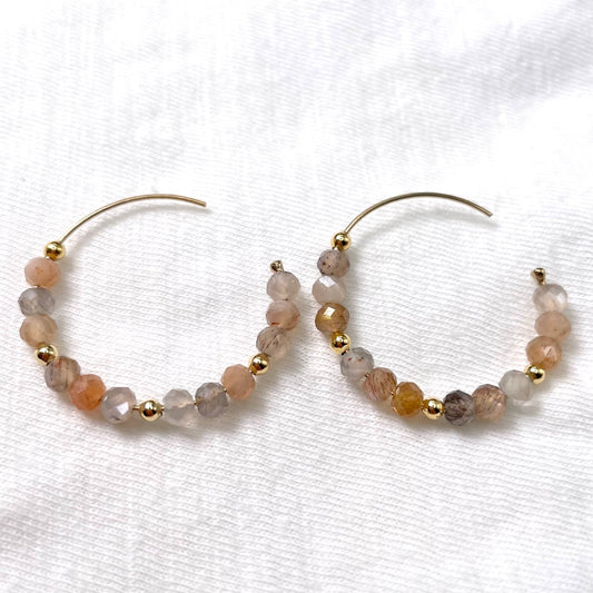 Multi Color Moonstone Hoop Earrings