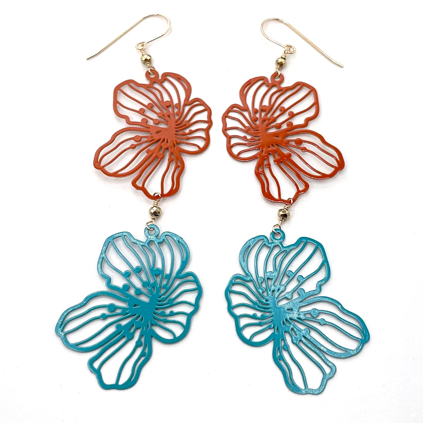 Two Tone Large Flower Earrings