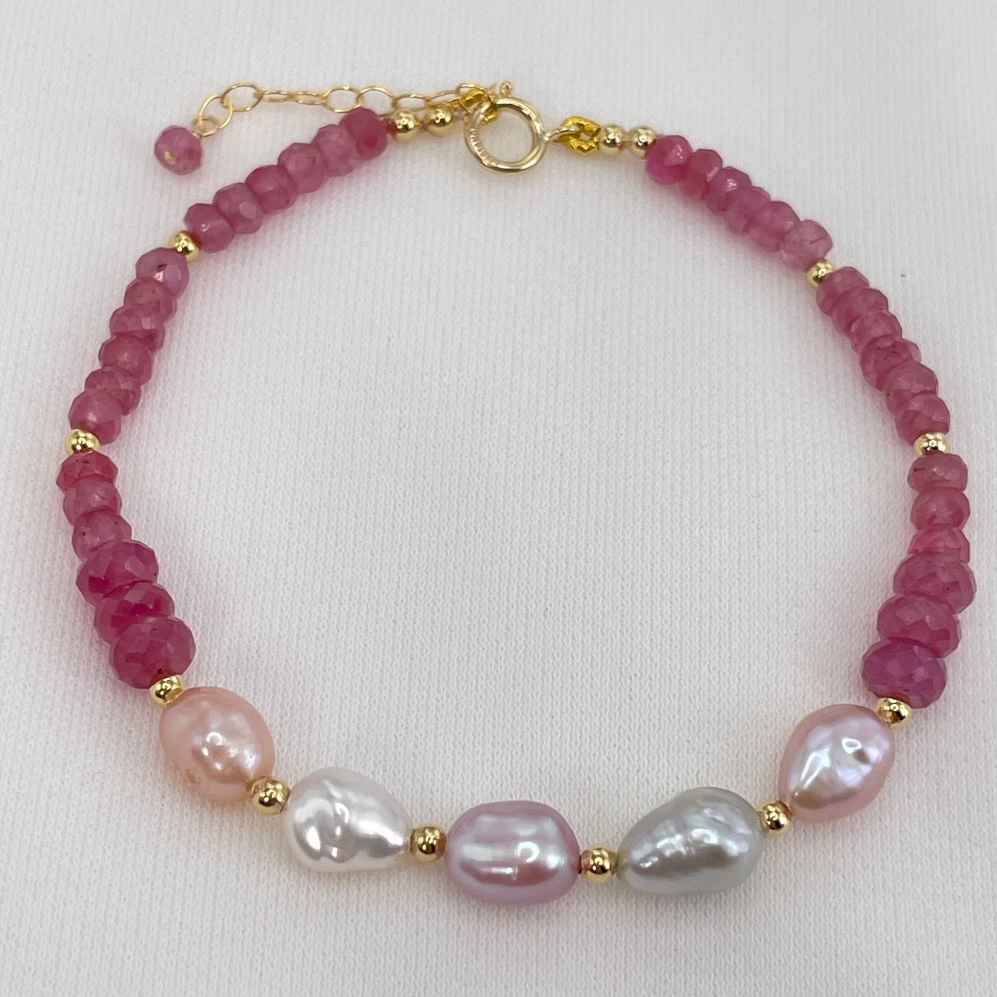 Pink Sapphire Pastel Keshi Pearl Bracelet