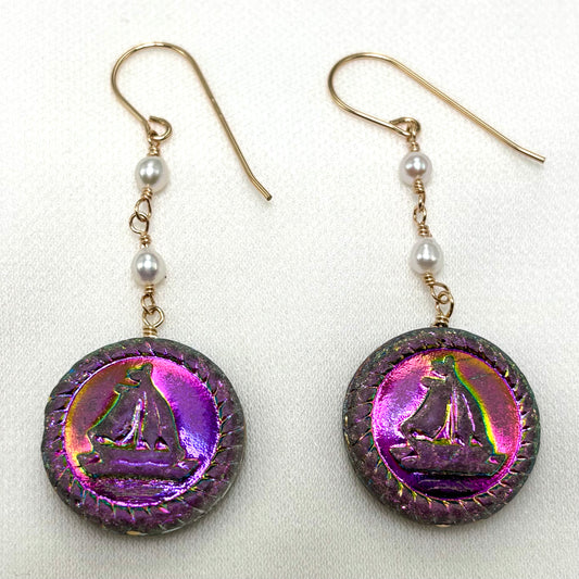 Iridescent Sailboat Drop Earrings