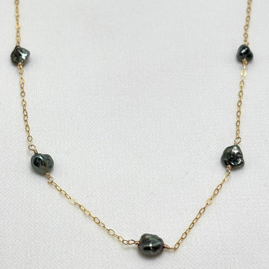 Dark Tahitian Keshi Pearl Necklace