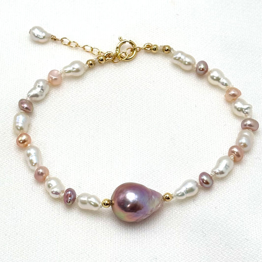 Pink Edison Pearl Coconut Bracelet