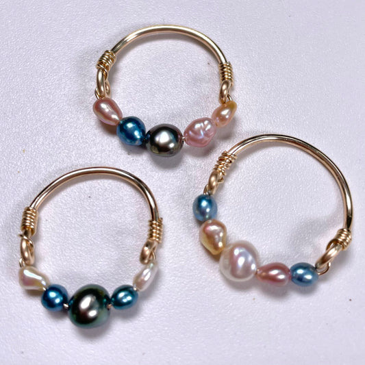 Multi Color Keshi Pearl Ring