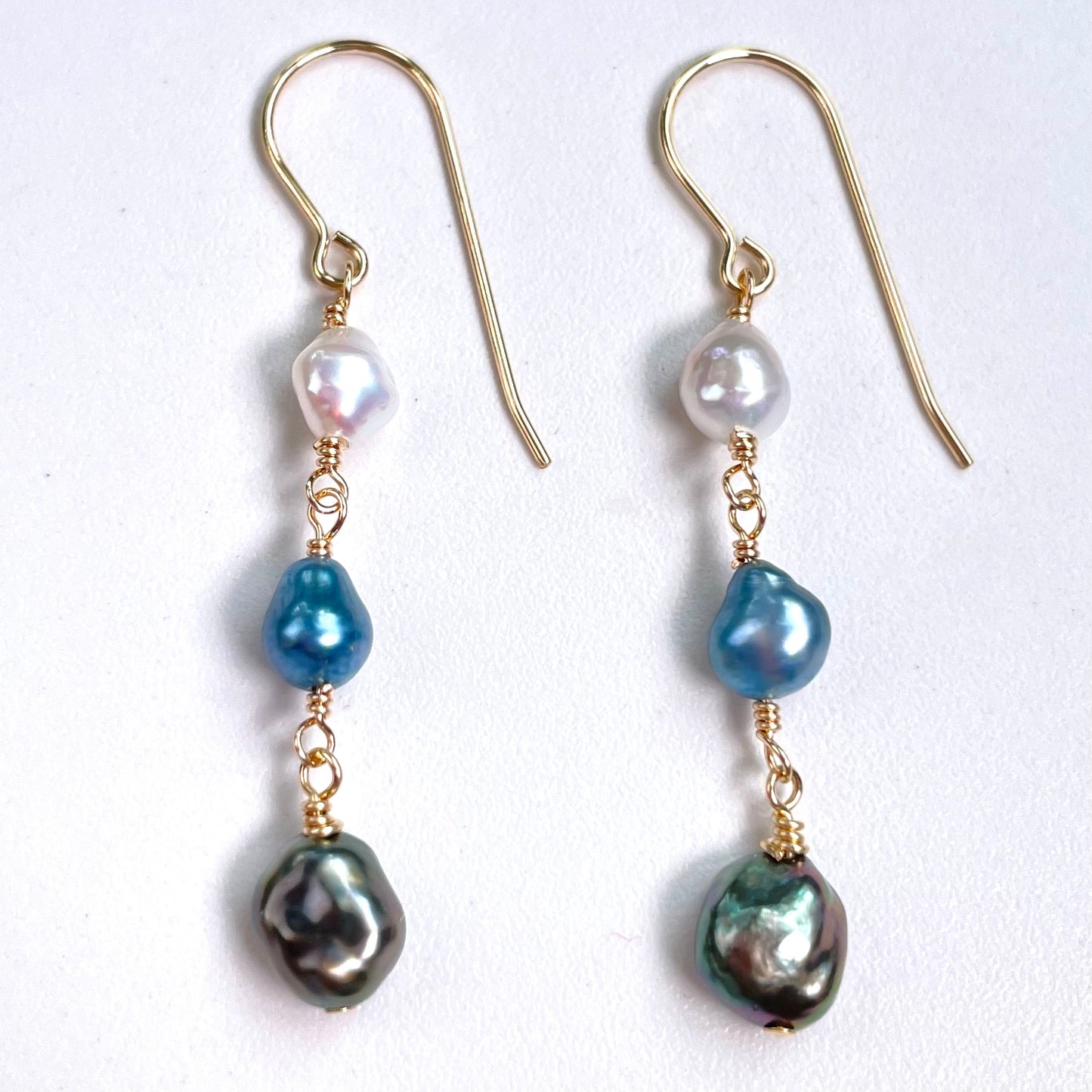 Tricolor Blue Tahitian Keshi Earrings