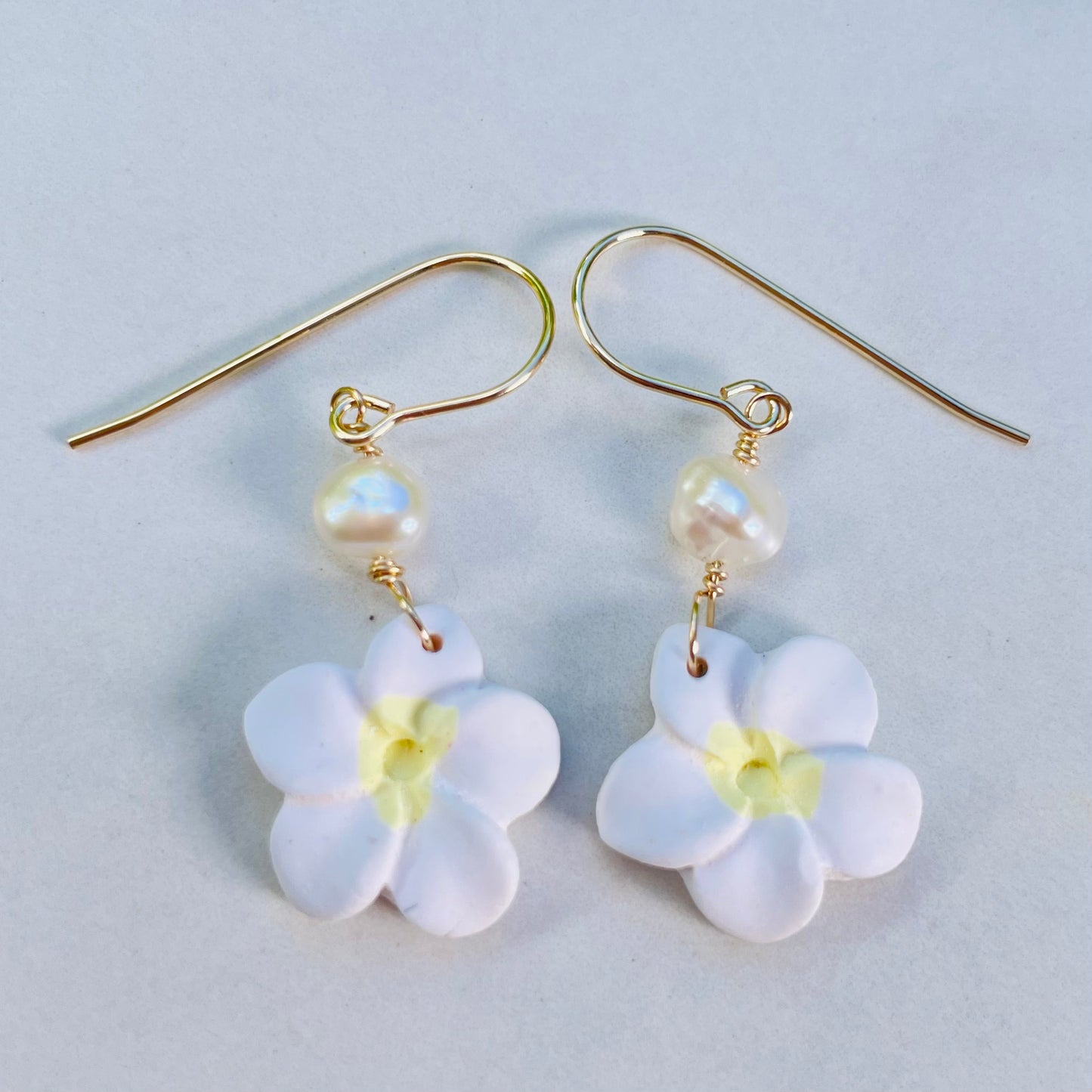 Plumeria White Keshi Clay Earrings