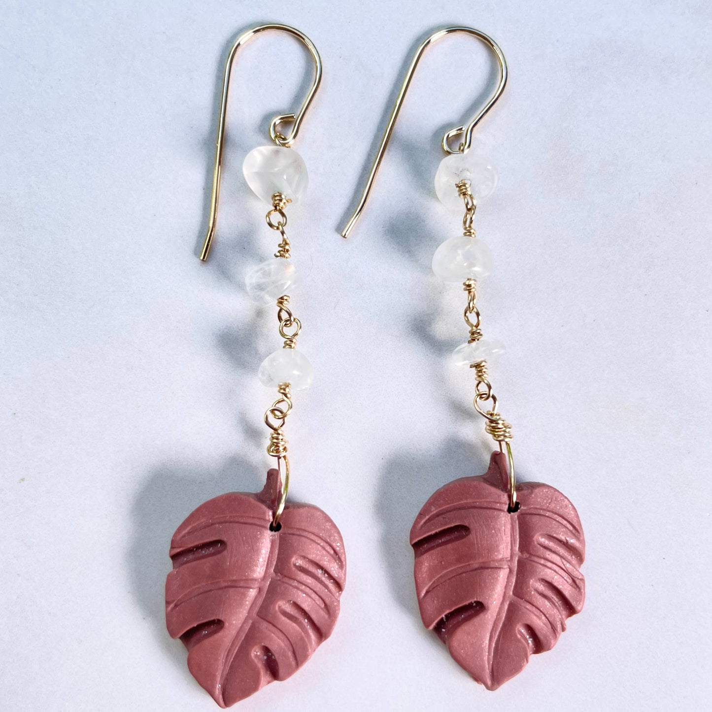 Brown Monstera Clay Earrings