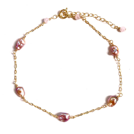 Magenta Keshi Love Bracelet