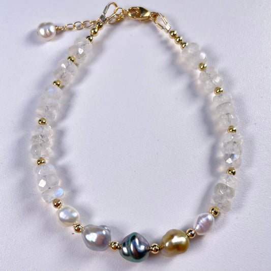 Moonstone Tahitian Keshi Treasure Bracelet