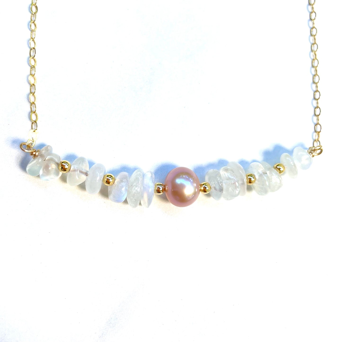 Pink Pearl Moonstone Bar Necklace