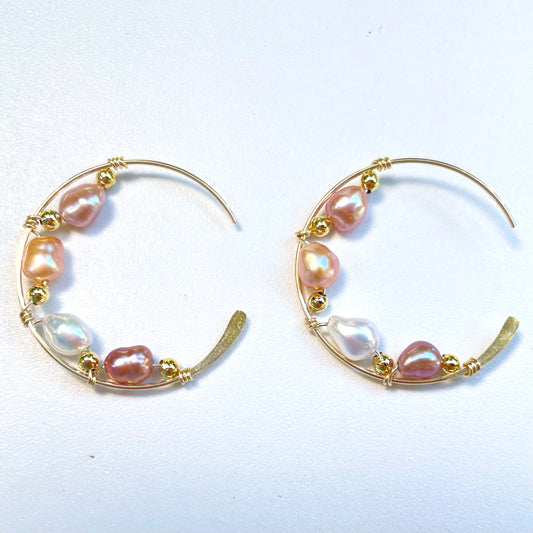 Pink Keshi Hoop Earrings