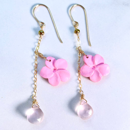 Pink Plumeria Drop Clay Earrings