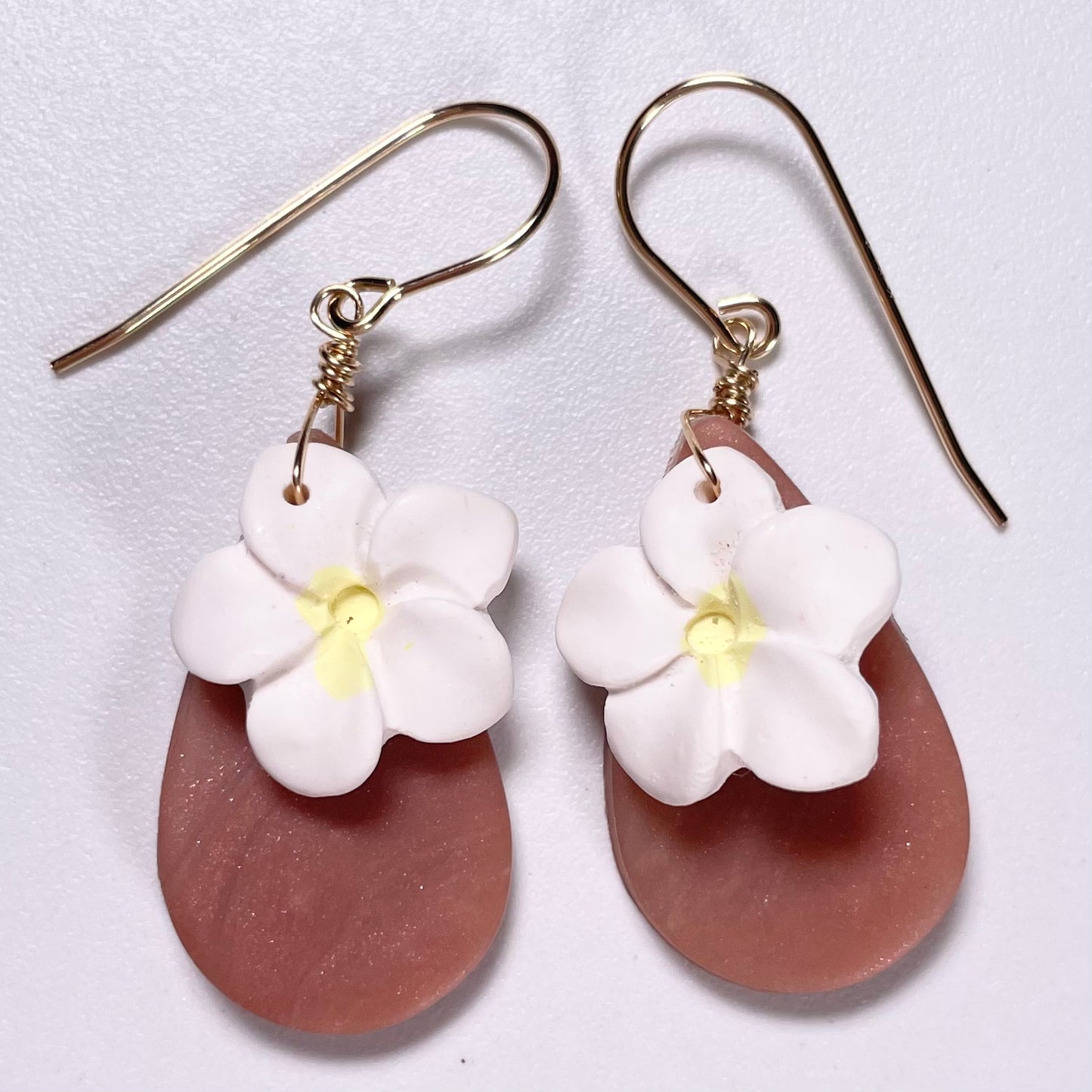 Plumeria Brown Teardrop Clay Earrings