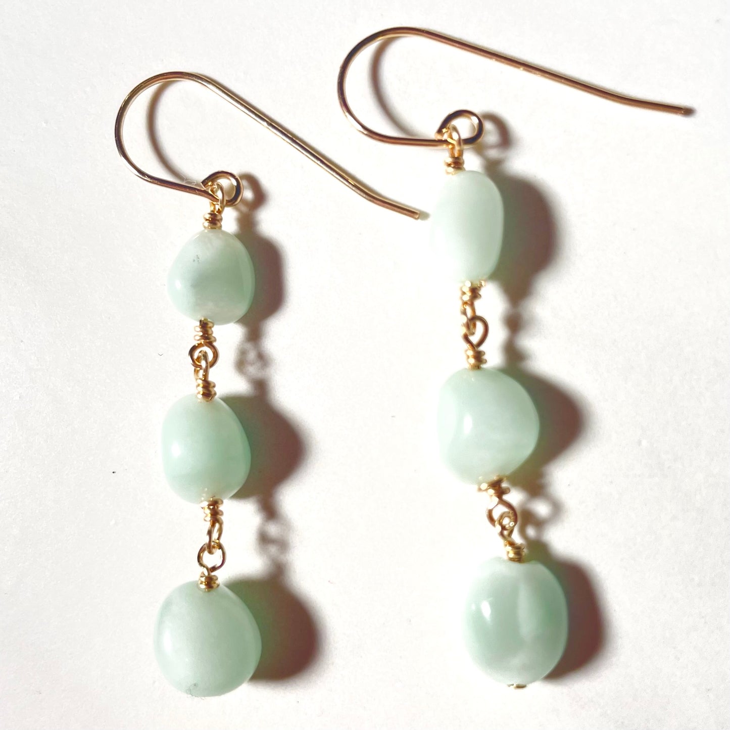 Triple Green Moonstone Earrings