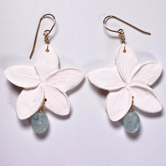 Plumeria Aquamarine Clay Earrings