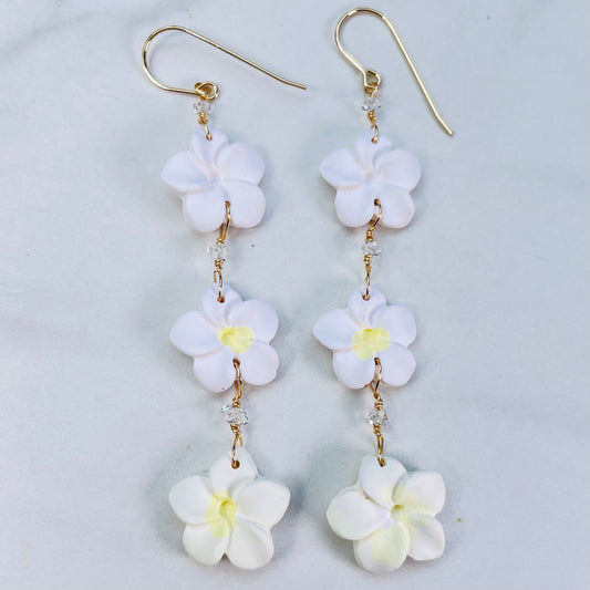 Triple Plumeria Clay Earrings