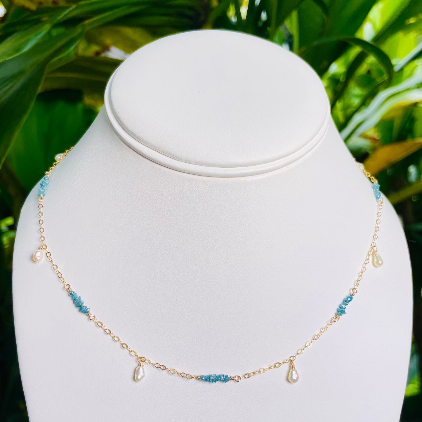 Blue Diamond White Keshi Necklace