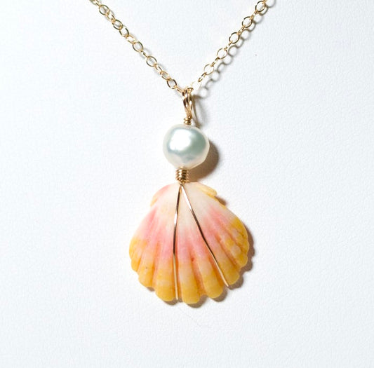 Sunrise Shell White Keshi Necklace